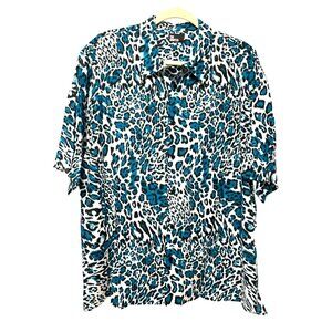 The Kooples Blue & Black Leopard Print Button-Up Shirt Size L Cotton